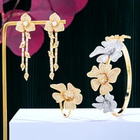 siscathy fashion luxury zircon flower bracelet romantic wedding jewelry set for women female gorgeous custom earrings accessory