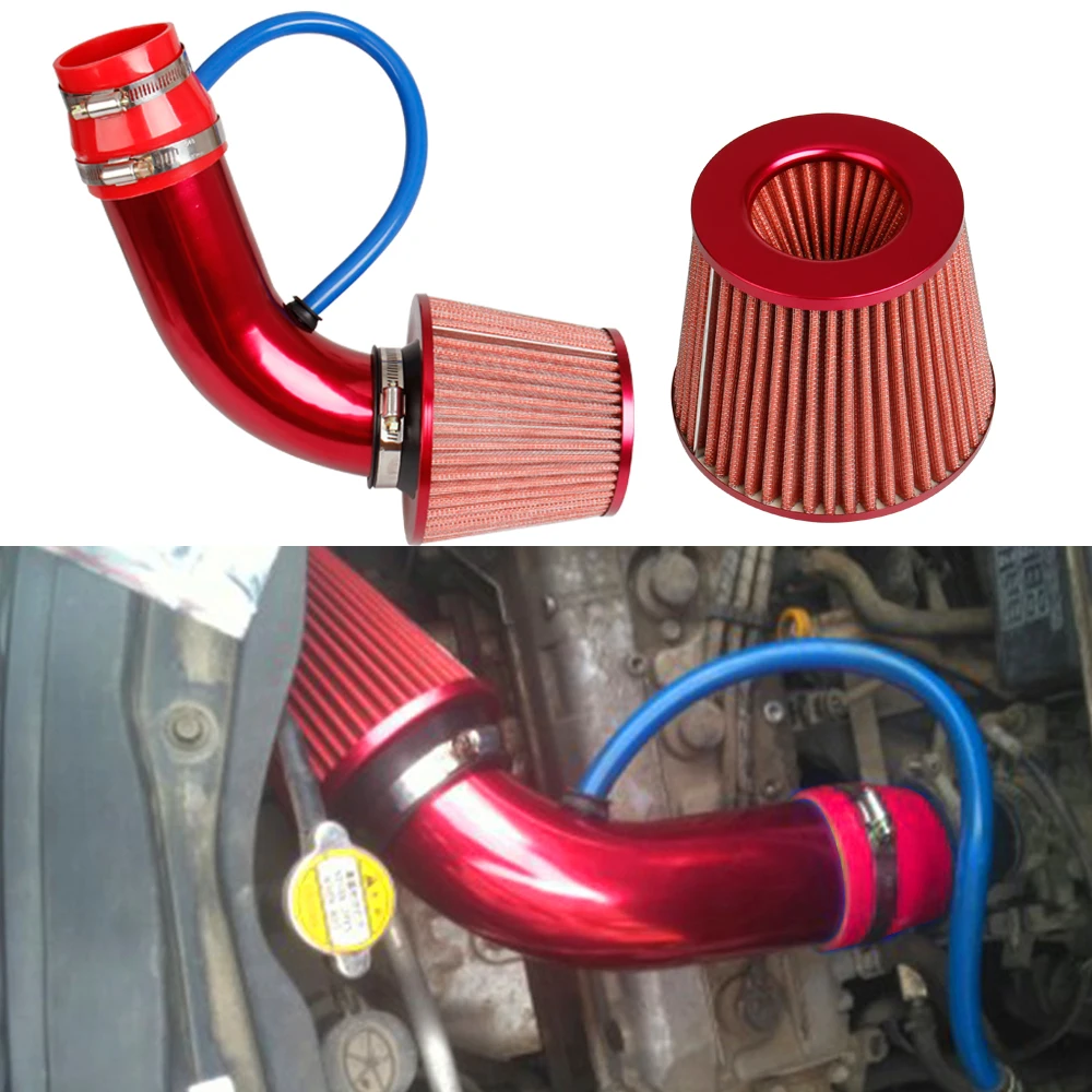 

100% brand new and high quality Aluminum Alloy Air Intake Kit Red Pipe Diameter 3" +Cold Air Intake Filter+ Clamp+ Accessories