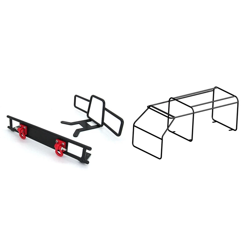 

2 Set RC Car Part: 1 Set Metal Front Rear Bumper Decoration & 1 Set Metal Back Half Cage Rear Roll Cage Decoration