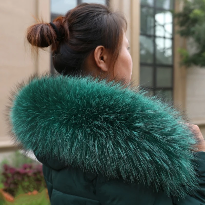 Зимний 100% натуральный мех енота воротник женский шарфы толстый теплый пуховик