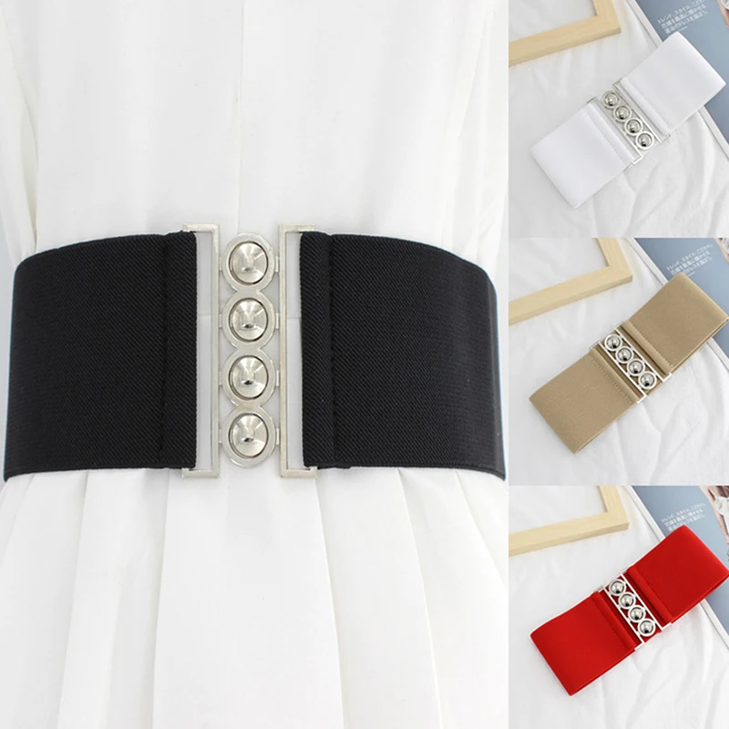 Fashion Women's Retro Width Belt Metal Elastic Waistband Stretch Buckle Girls Waistband Waist Seal for Women Dress Accessories