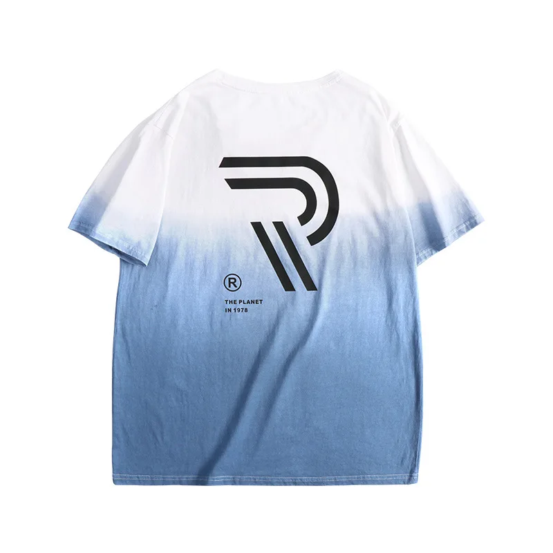 

2021 Summer Gradient Color Print Oversized T Shirt Men Loose T-shirt Fat man Tops Cotton Casual Puls Size Clothes