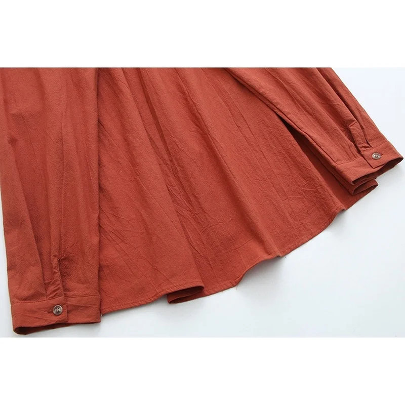 

Plus Size XL-4XL Women's Turn-down Collar Blouse Loose Long Sleeve Embroidery Blusas Vintage Button Down Tops