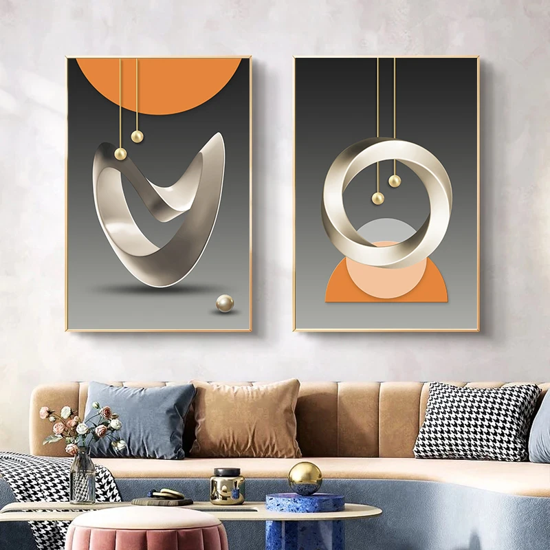 

Modern Abstract Geometric Canvas Painting Wall Art Nordic Light Luxurious Posters Orange Grey Interior Home Decor Pictures