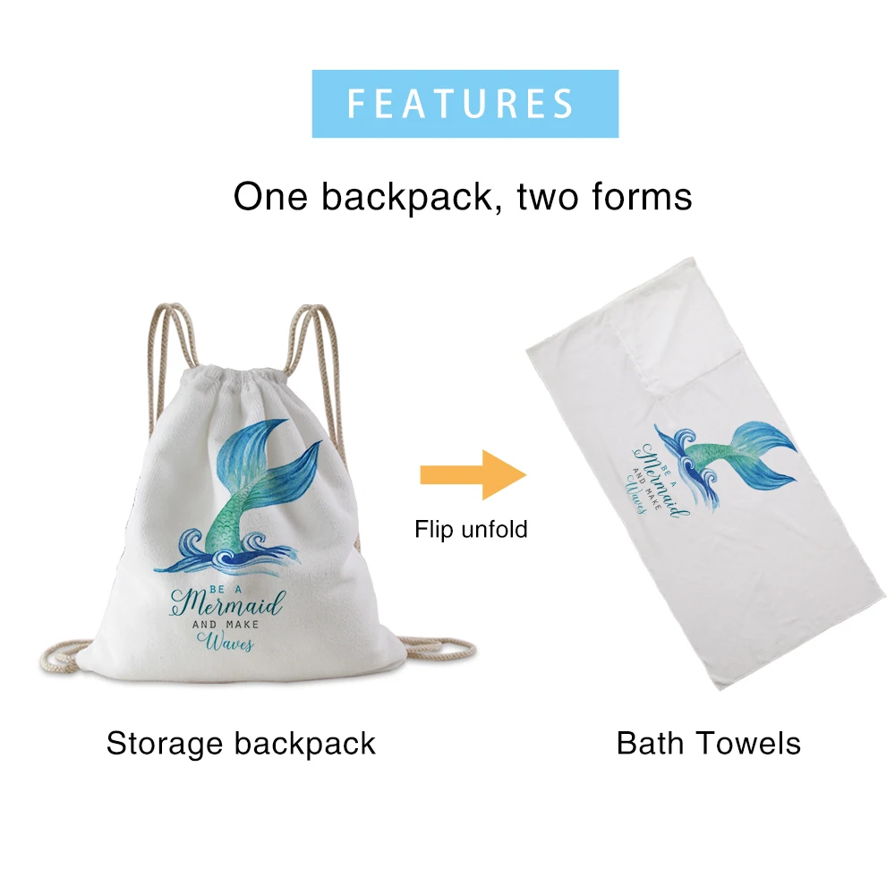 

Silstar Tex Colorful Cute Mermaid Styles Compressed Favorite Cool Beach Bath Towel Backpack For Children