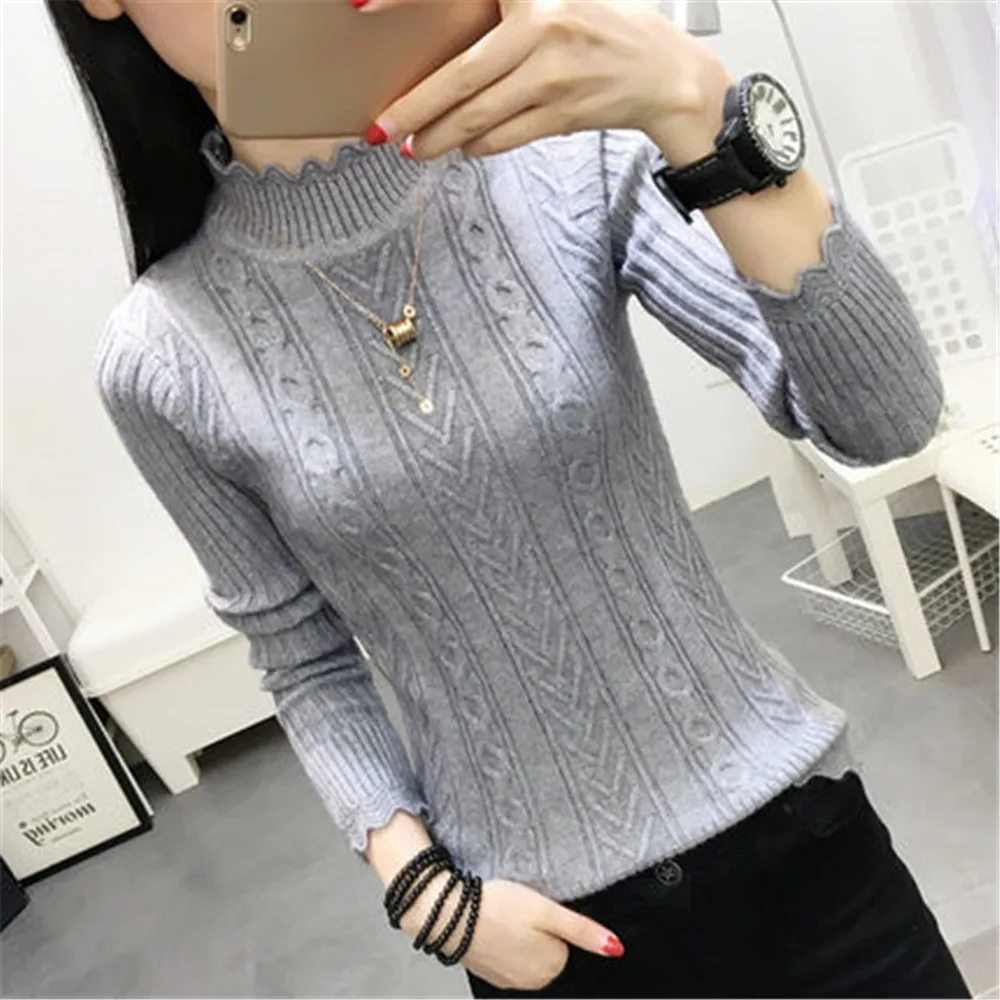 

2020 Korean winter sweater female half turtleneck long sleeve bottoming Shirt slim women's clothing sweater oversize