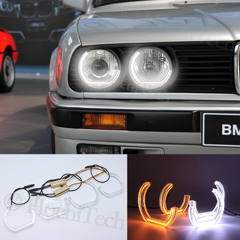 Белые и янтарные светодиодный ные глаза ангела для BMW E30 E32 E34 1984 1985 1986 1987-1990