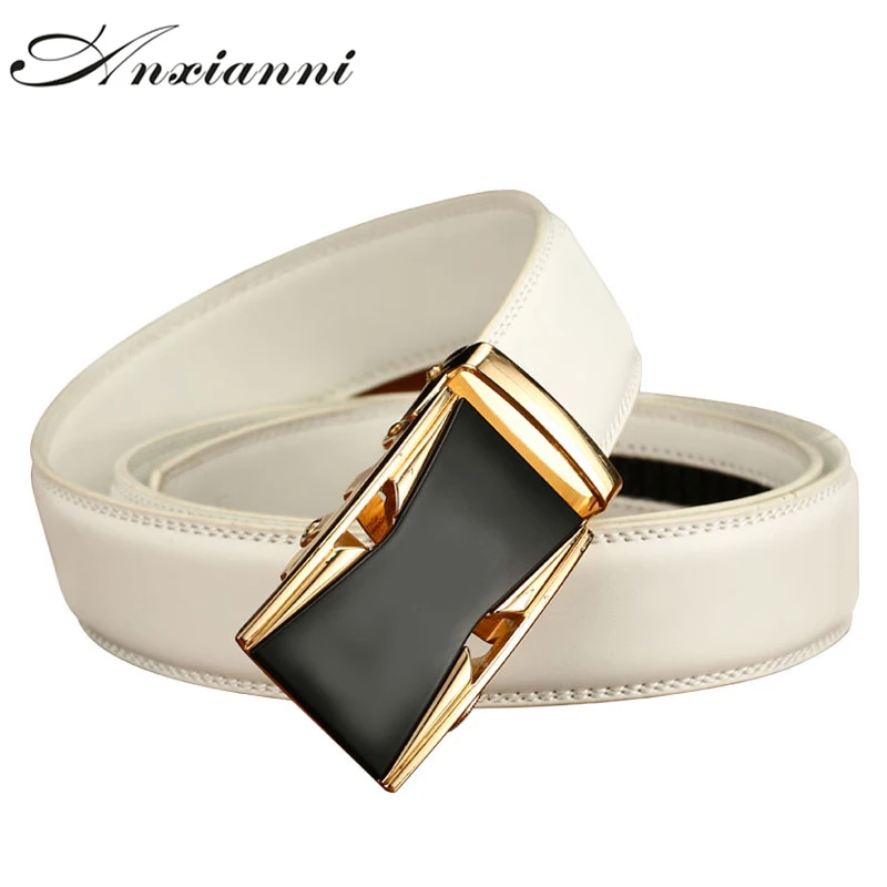 Luxury Good Quality Cowhide Genuine Automatic buckle White Belts for Men leather belt for Jeans Strap Waistband