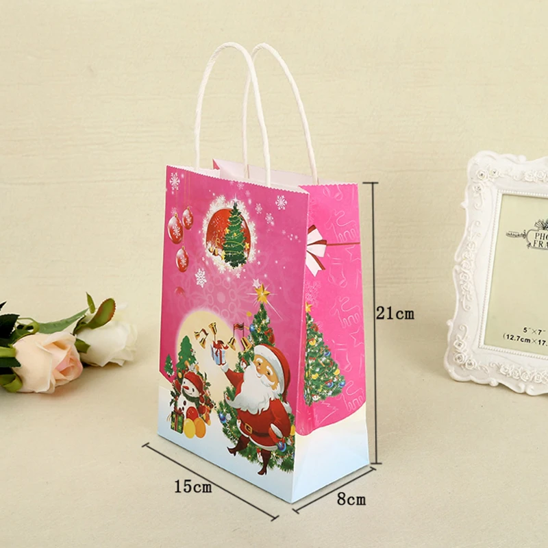 10 шт./лот маленькие бумажные подарочные пакеты с принтом на Рождество и ручками