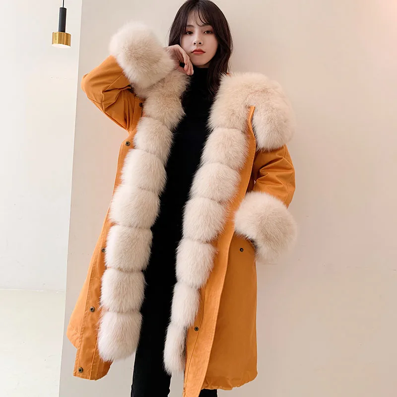 

Natural Rex Rabbit Fur Women Coat Long Winter Fashion Fox Fur Big Hair Collar Parka Jacket Rex Rabbit Fur Female Outerwear Warm