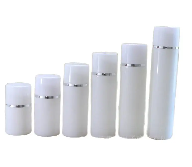 Белая пластиковая безвоздушная бутылка 30 мл с серебряной линией белой крышкой