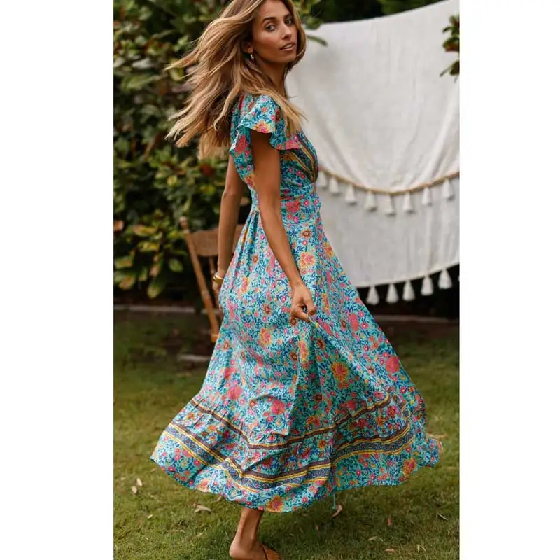 Богемный Вдохновленный мульти Цветочное платье с v-образным вырезом запахом