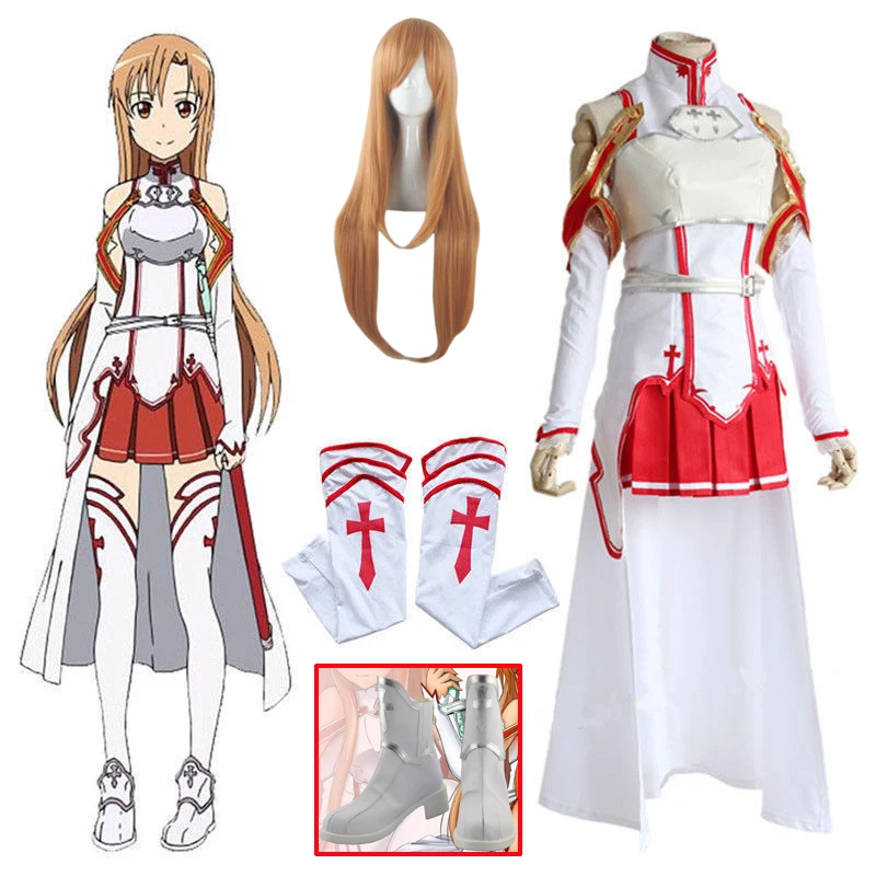 Sword Art Online Косплей Костюм Асуна Юки полный комплект женские костюмы для косплея