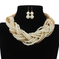 vintage imitation pearl necklace earrings set fashion hand woven twist roll necklace multi layer necklace fine jewelry accessori
