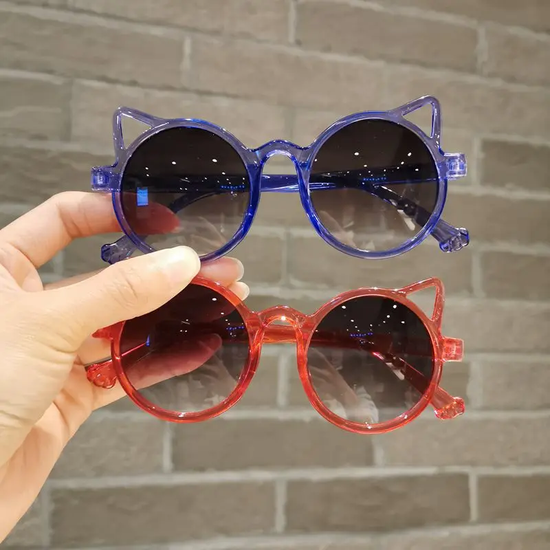 

Retro Child Cat Ear Kids Sunglasses Vintage Oversized Round Children Sunglasses For Baby Infant Mirror Boys Girls Glasses