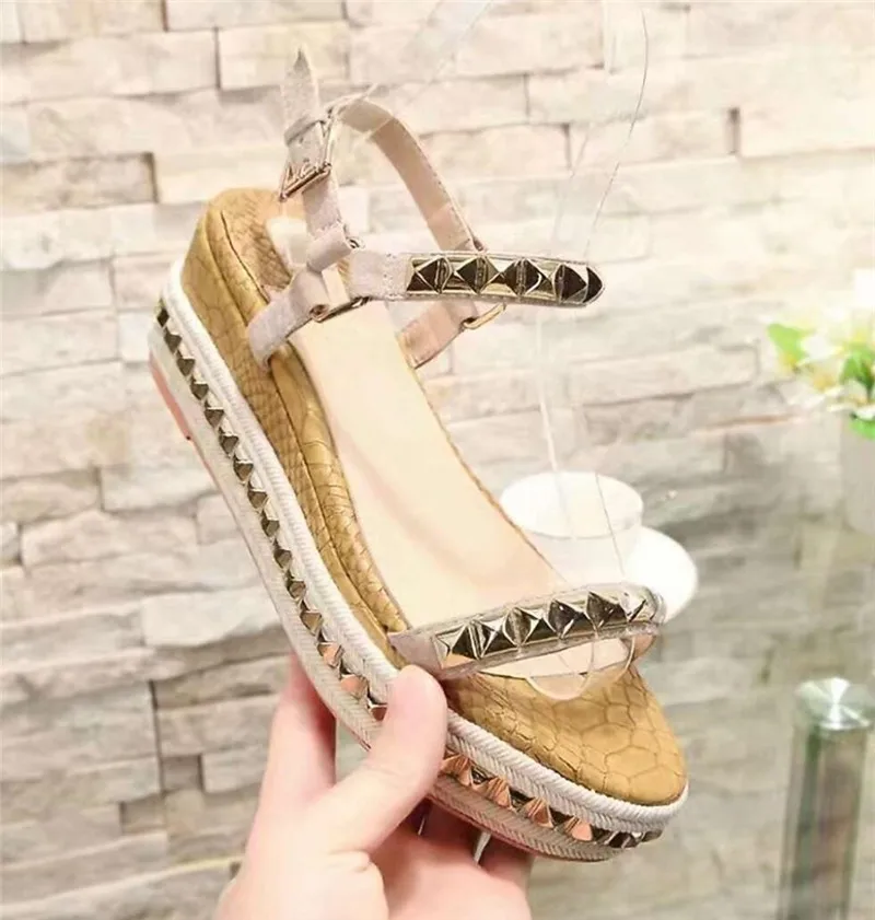 

Prowow Platform High Heels Summer Gladiator Sandals Women Gold Spikes Luxury Designer Shoes Women Wedding Sandals