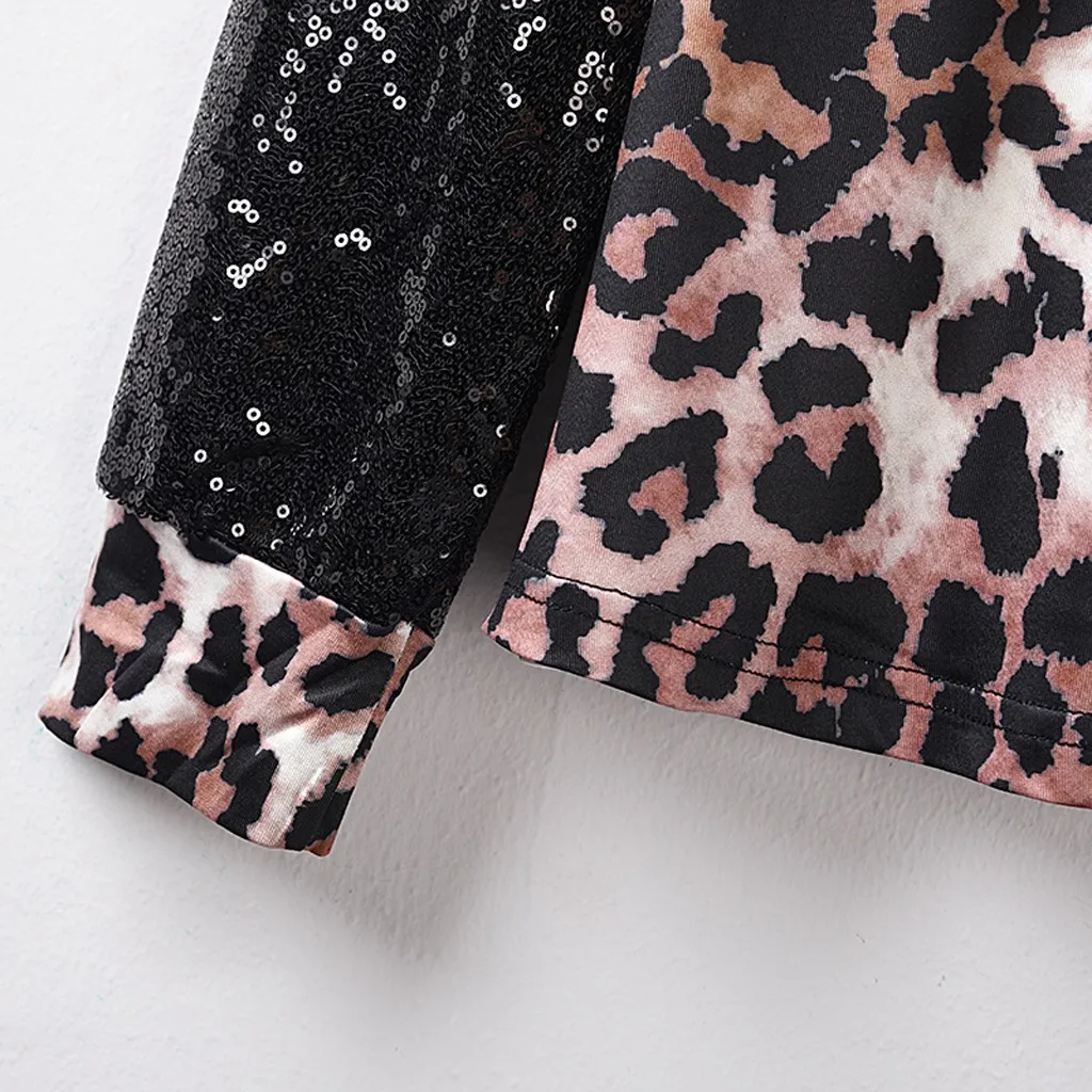 

Fashion Leopard Sequins Blouse Shirt Loose O-Neck Tops Casual Autumn Winter Tops Ladies Female Women Long Sleeve Blusas Pullover