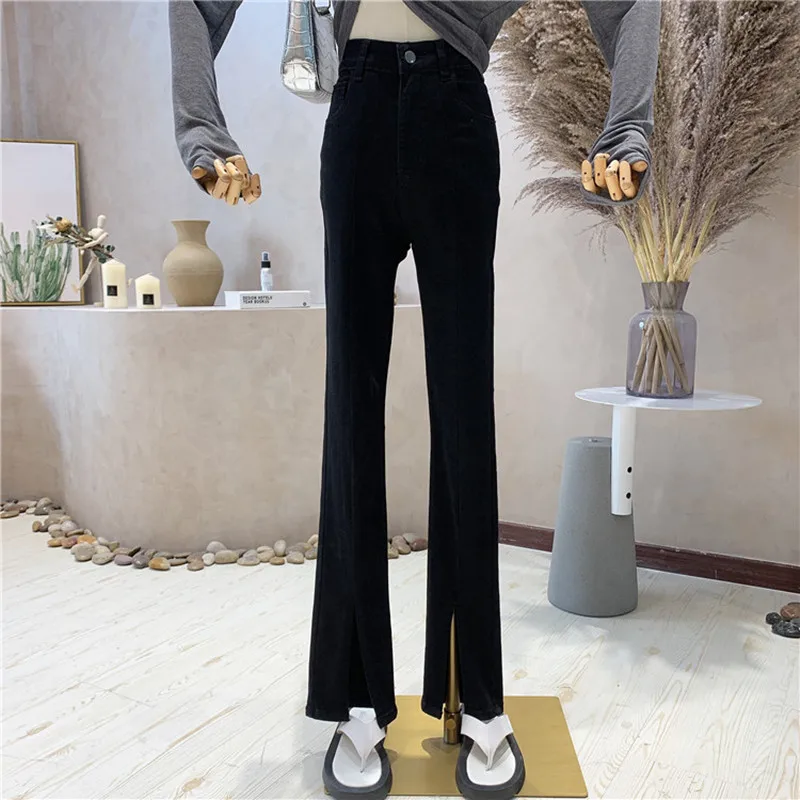 

NEW Niche Design Women's Clothing 2021 Autumn High Waist Slim Split Retro Versatile Micro Flare Pants Thin Jeans