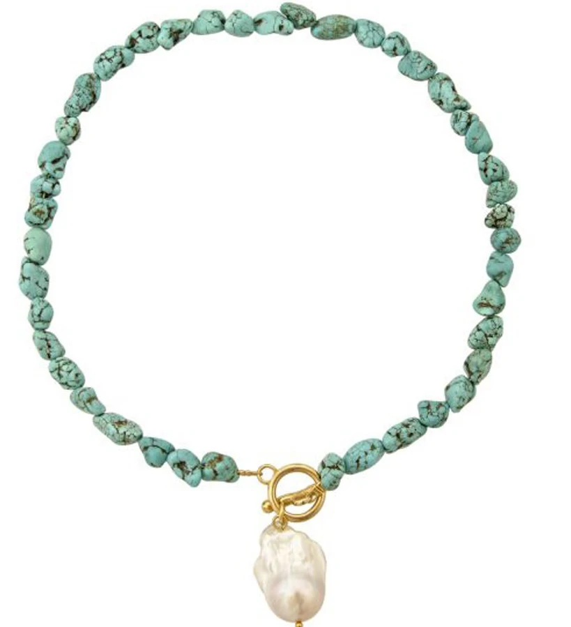 

HABITOO Natural White Baroque Pearl Turquoise Necklace Jewelry Chains Necklace for Woman жемчужное ожерелье