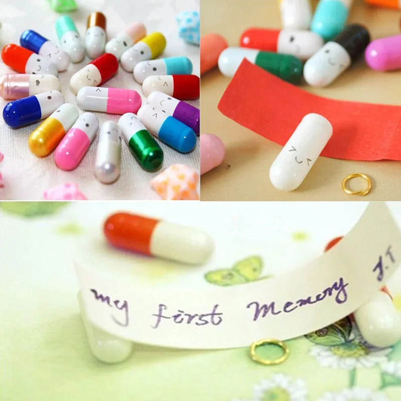 

50 Pcs Message in a Bottle Capsule Letter Cute Love Friendship Cartoon Half Color Pills