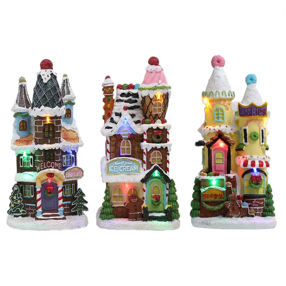 

Christmas Snow House Resin LED Luminous Music Ice Cream Cabin Christmas Decorations For Home Natal Village Scene Birthday Gifts