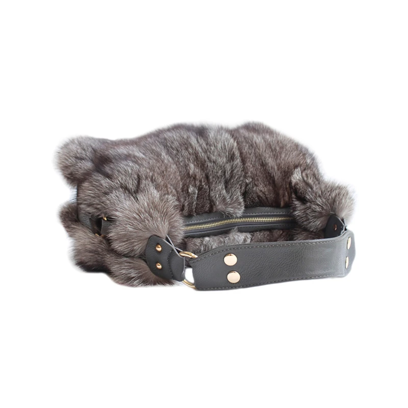 IANLAN повседневные сумки на плечо из меха серебристой лисы для женщин, сумка из искусственной кожи с ручкой из натурального меха IL00545