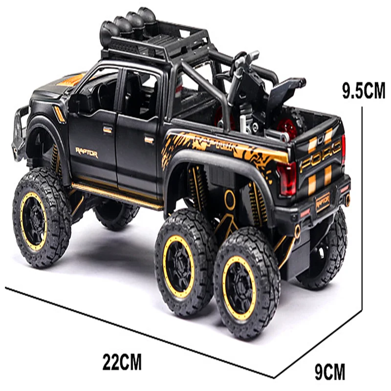 

1:32 For Cas Ford Raptor F150 Big Wheel Alloy Diecast Car Model With Sound Light Pull Back Car Toys For Children Xmas Gifts Sale