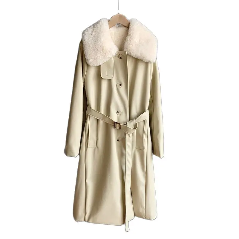 

Зимнее пальто FAKUNTN2021, женская утепленная длинная куртка из искусственной кожи с поясом, элегантный Тренч, верхняя одежда, модные новые парки...