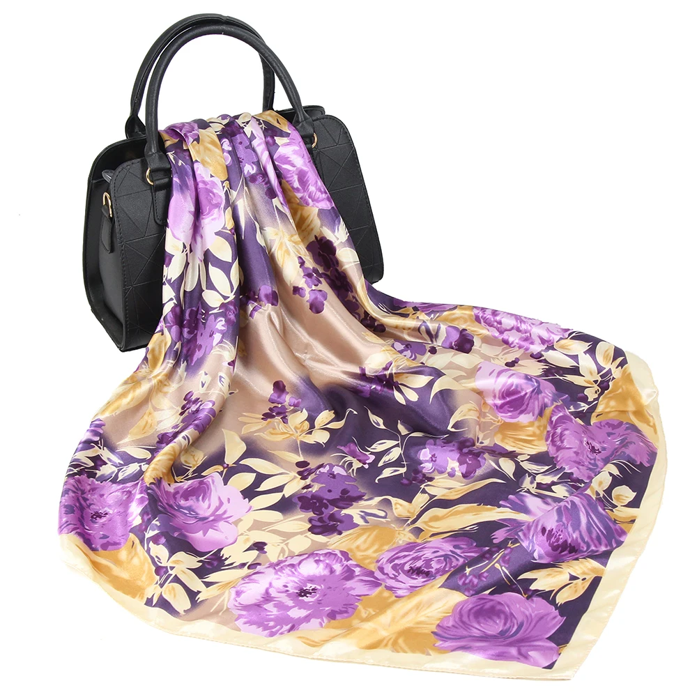 Женский шелковый шарф Bufanda дизайнерский платок из мягкого атласа с нашивками