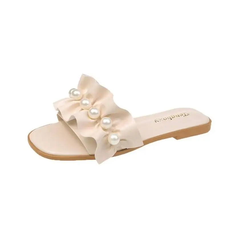 

Shoes Ladies' Slippers Slipers Women Low String Bead Luxury Slides Soft Flat 2021 Summer Designer PU Basic Rubber Sweet Shoes Sl