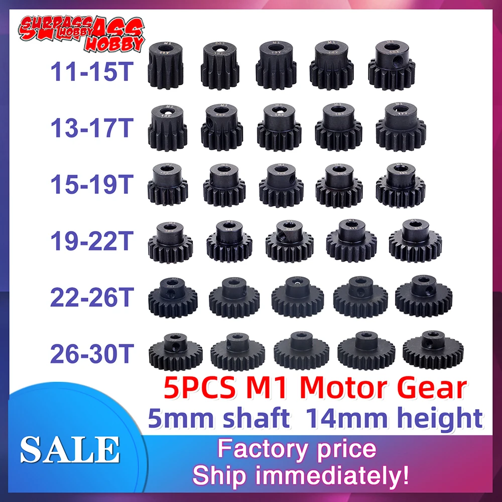 Metal Pinion Motor Gear Set Steel M1 5mm 11T 12T 13T 15T 17T 19T 20T 27T 29T 30T for 1/8 RC Car Monster Truck Brushless Motor