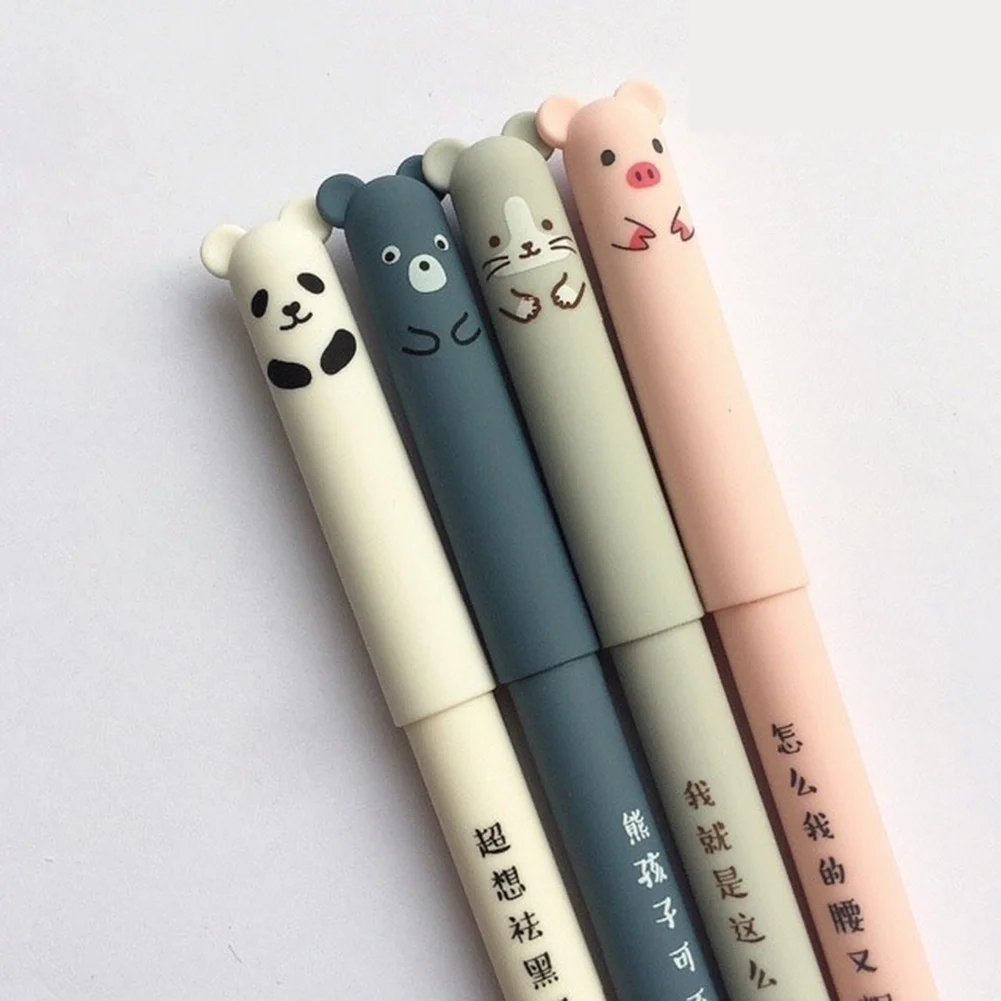 

1pcs Kawaii Cartoon Animals Erasable Pen 0.35mm Refill Rods Cute Pig Bear Cat Mouse Pens Ballpoint Pen For Office School Writing