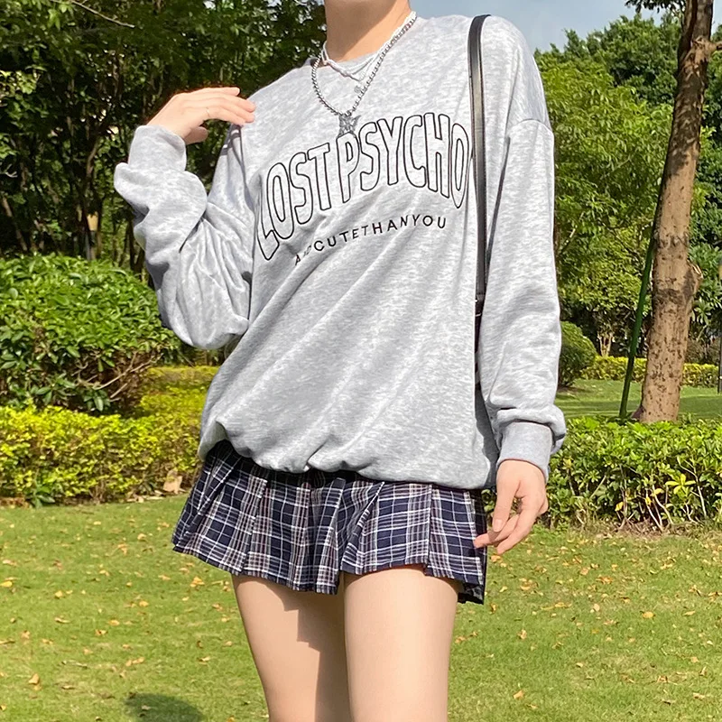 

2020 Harajuku Casual Gothic Black Sweatshirt Long Sleeve Loose Pullovers Fashion O Neck Tops Streetwear Hip Hop Vintage Hoodies