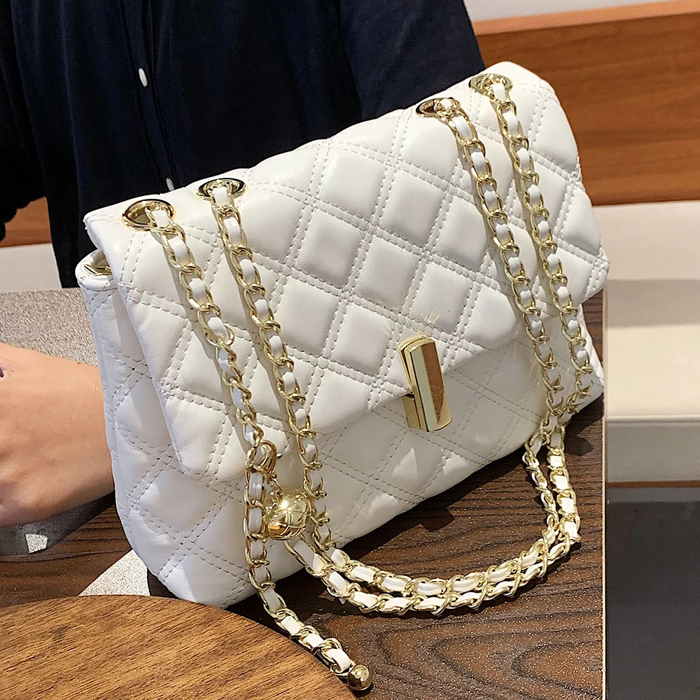 

White Luxury Women's Bag Diamond Lattice Quilted Chain Strap Flap Female Crossbody Bags for Women Shoulder Bag 2021
