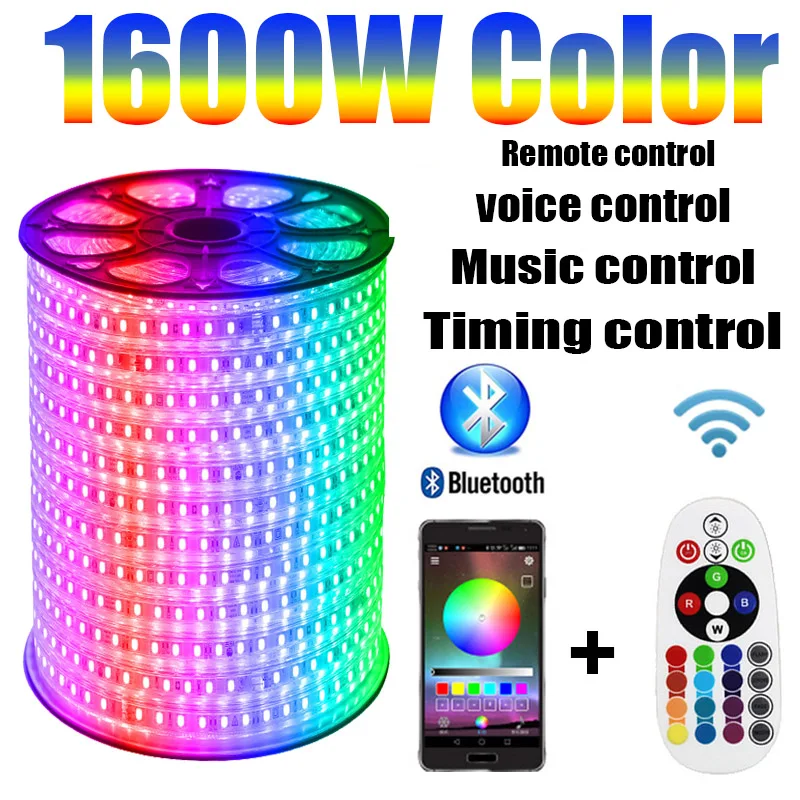 Светодиодная лента 220 В RGB приложение Bluetooth управление 1600 Вт цвет RGB Открытый водонепроницаемый 1 м-100 м музыка голосовой синхронизации дистанционное управление