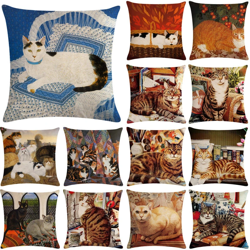 

1 Pcs Cartoon Cat Pattern Cotton Linen Throw Pillow Cushion Cover Car Home Sofa Bed Decorative Pillowcase Funda Cojin 40638
