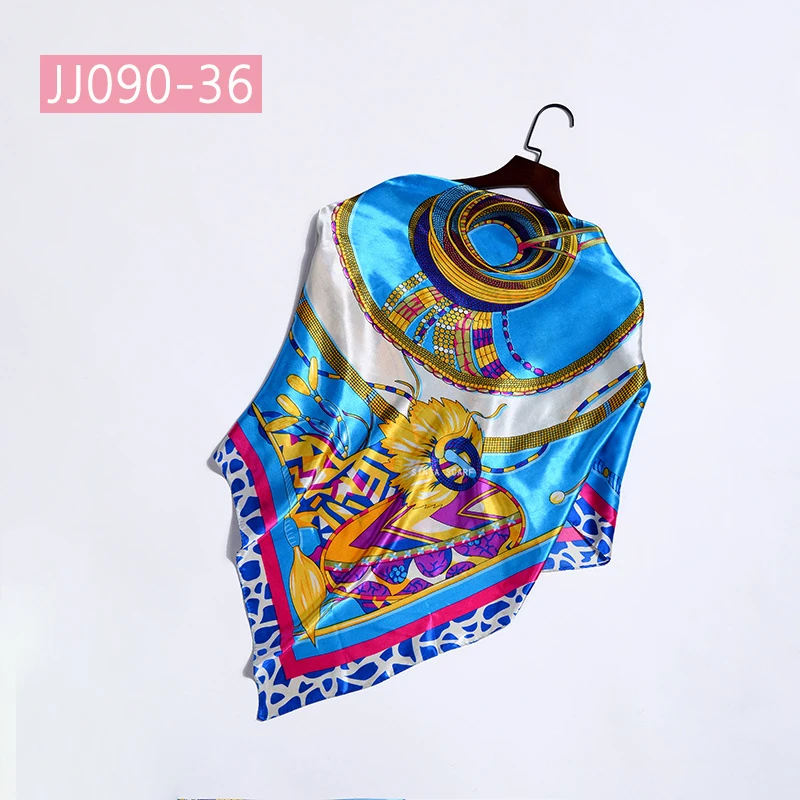 JJ090-36 90*90 см квадратный шарф для женщин, подходит ко всему, элегантные цветочные шарфы для волос, Женская бандана, весна-осень, атласные шелковые шарфы, шаль - Цвет: JJ090-36