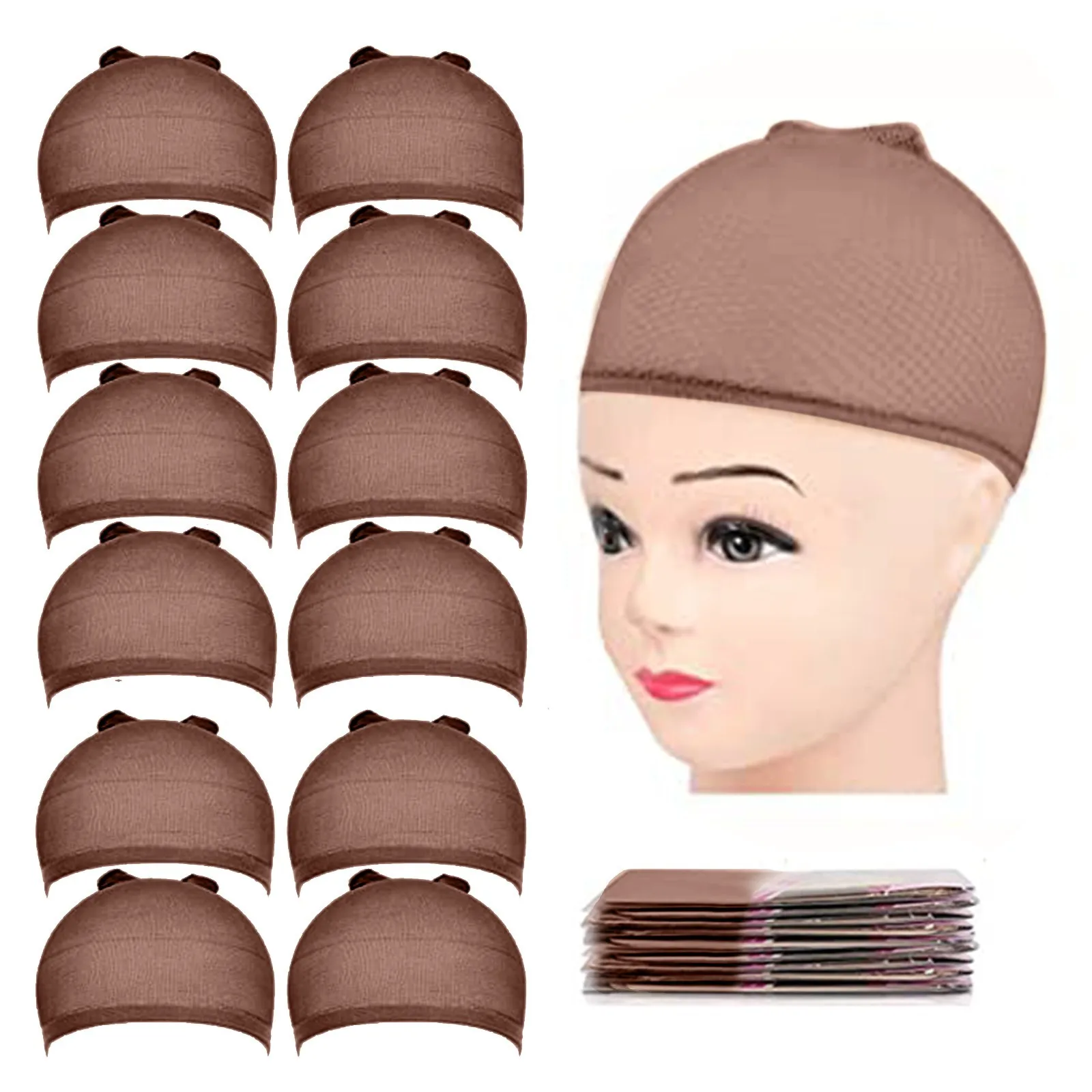 Brown Mesh Net Wig Caps For Wigs 12 Pack Free Size Stocking Cap Coffee Brown Hair Net Stocking Wig Caps Hair Mesh Wig Cap#y30
