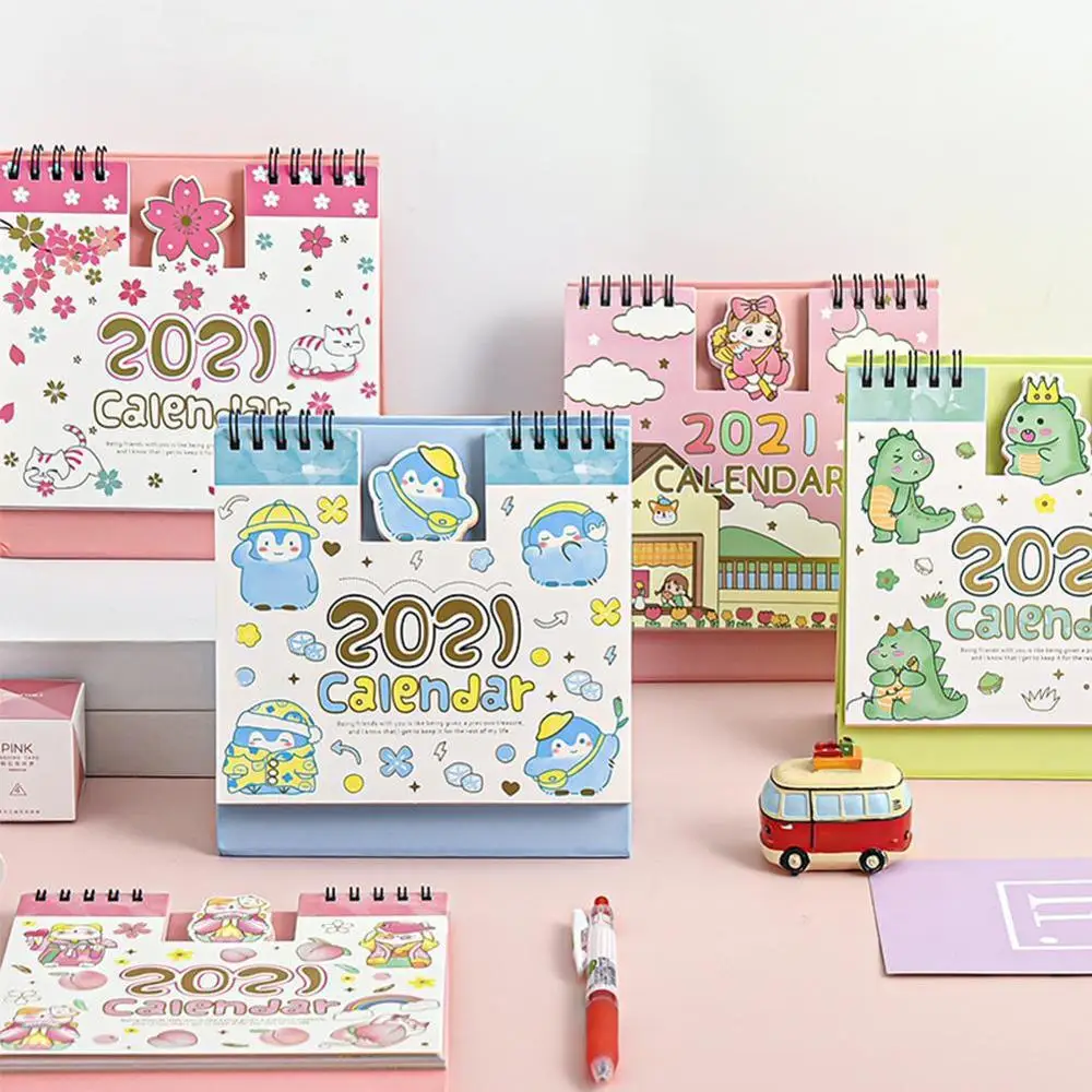 

2021 NEW Kawaii Cute Bear Rabbit Dinosaur Calendar Schedule Creative Timetable Dates Table Coil Reminder Desk Planner Z8V4