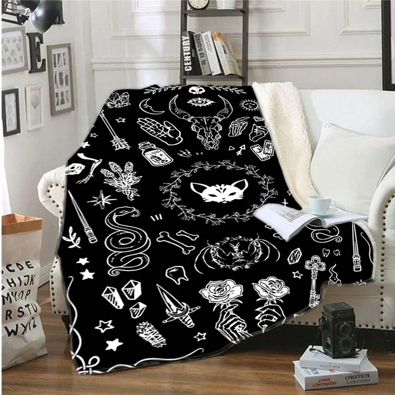 

Cat With Moon Anime Blanket Throw Blanket Satanic Flannel Blanck And White Blanket For Adult Kids Halloween Blanket