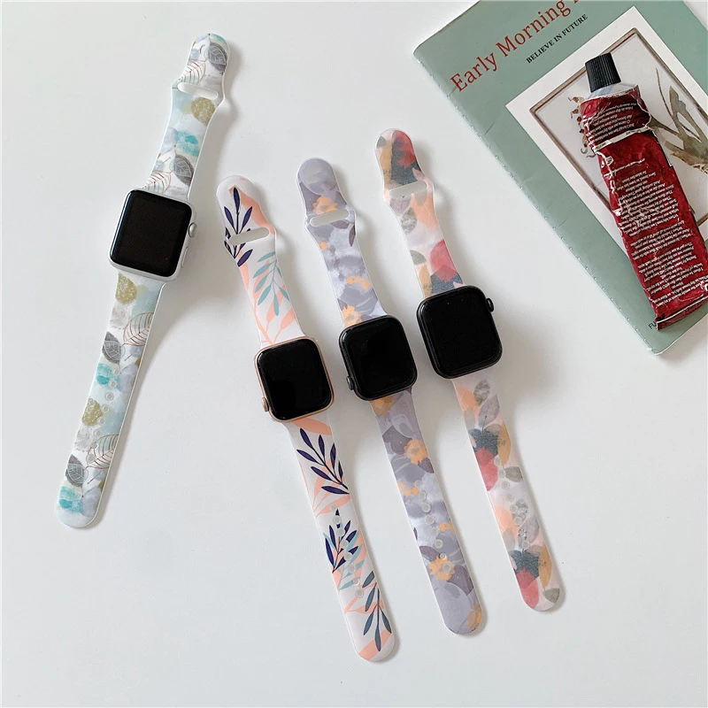 

Comic Strap For Apple watch band 44mm 40mm iwatch band 42mm 38mm Silicone Printing bracelet correa for apple watch se 3 4 5 6