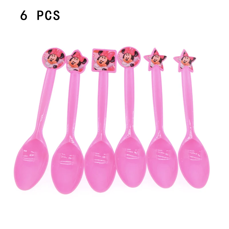 6pcs spoons Бумажные тарелки и Соломки с изображением Минни Маус, украшения для торта на день рождения, праздничные украшения для девочек, вечерние принадлежности для душа, свадебные приглашения - Цвет: 6pcs spoons