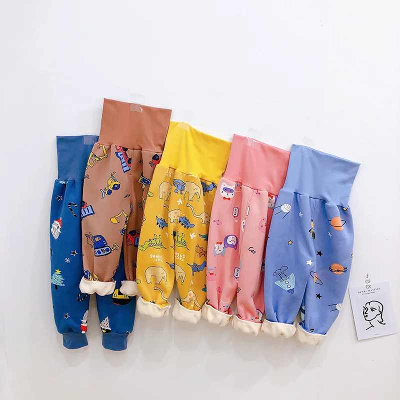 

New Autumn Winter Boys Girls Sweatpants 1-5T Fashion Cartoon Children Clothes High Waist Warm Velvet Baby Boy Trousers