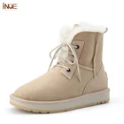 Модные женские зимние ботильоны INOE из натуральной овечьей кожи и замши с шерстяной меховой подкладкой, женские зимние ботинки на шнуровке, Повседневная зимняя обувь