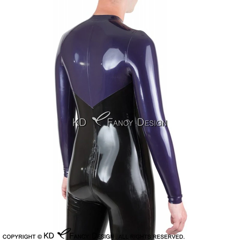 Черно-фиолетовый сексуальный латексный костюм кошки с передней и задней