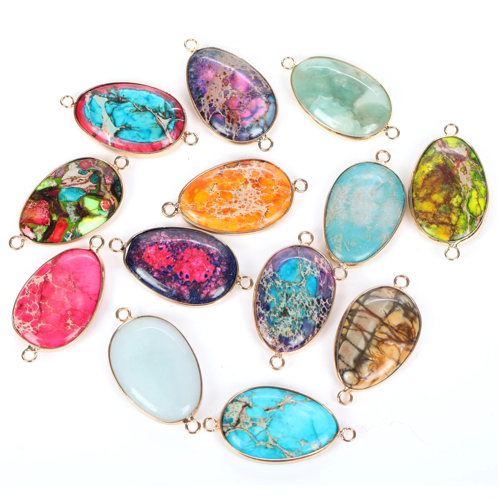 

21x40mm Natural Stone Pendant Charms Connector Double Hole Pendant For Jewelry Making Diy Necklace Bracelet Accessories Gift