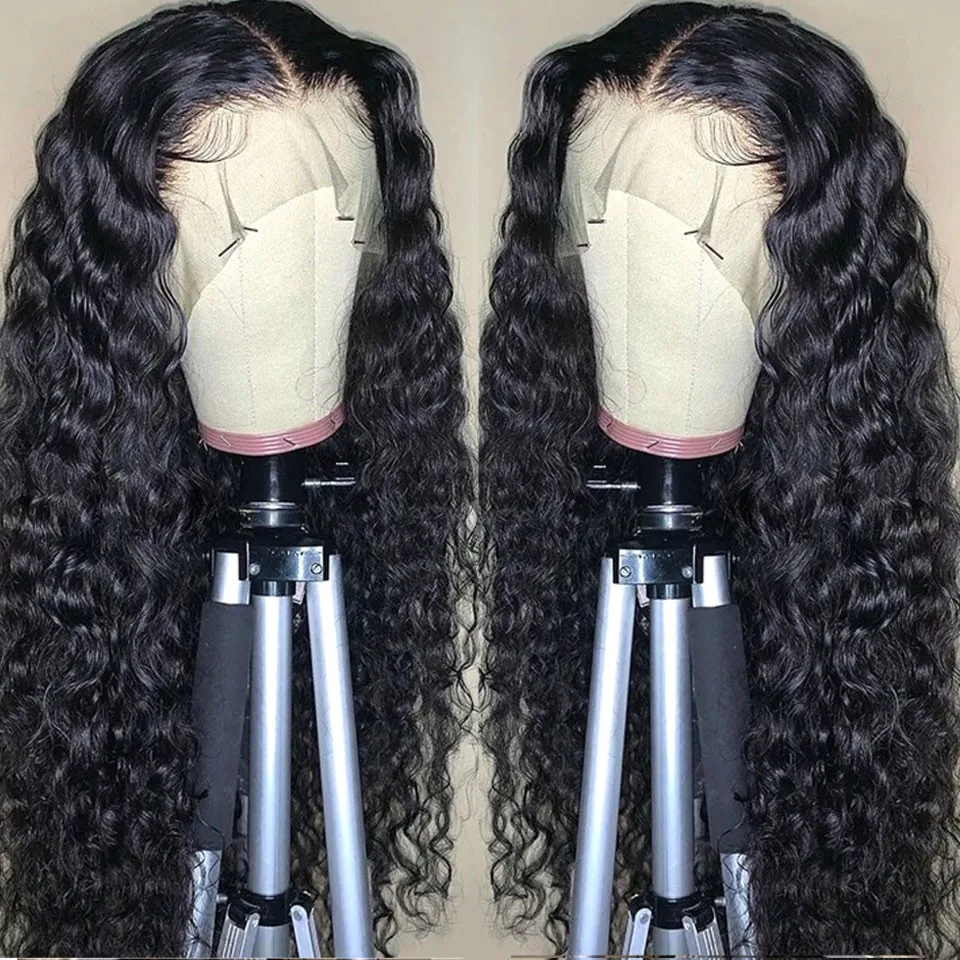 13x4 Deep Wave Frontal Wig Lace Front Human Hair Wigs For Women Water Wave 30 32 Inch Pre Plucked Brazilian Curly Human Hair Wig