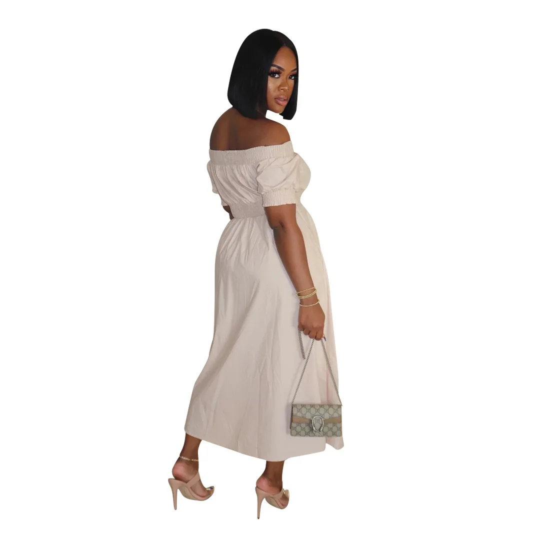 

Cutubly Short Sleeve Casual Dresses For Women Off Shoulder Maxi Dress High Waist Classic Fashion Ol Office Long Dresses