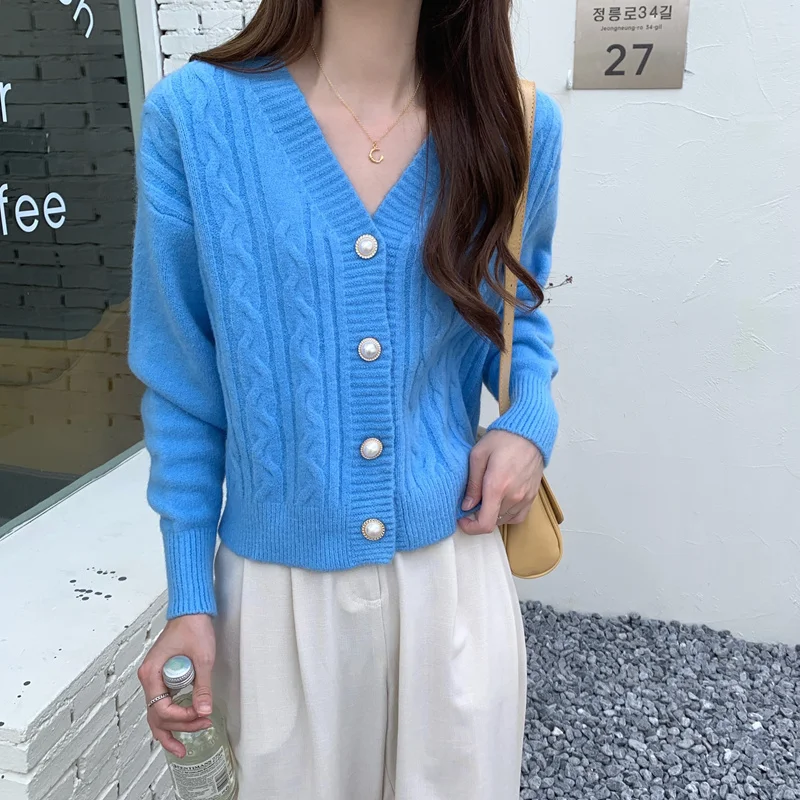 Unif Cardigan V Neck Long Sleeved Sweater For Women Winter 2021 New Knitted Loose Thin Top Jum |