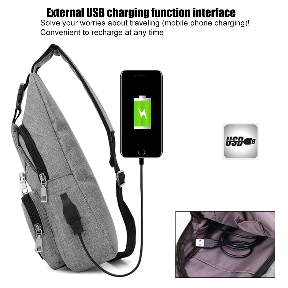 

Male Shoulder Bags USB Charging Crossbody Bags Men Theft Chest Bag School Summer Short Trip Messengers Bag 2020 New Arrival
